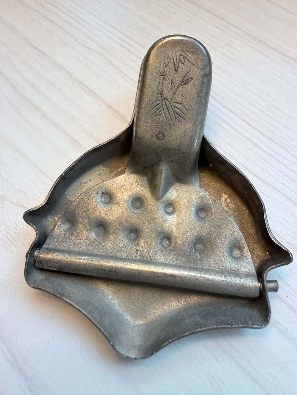 Vintage Made in Hong Kong Silverplated Lemon Lime Tea Bag Squeezer with Bamboo H